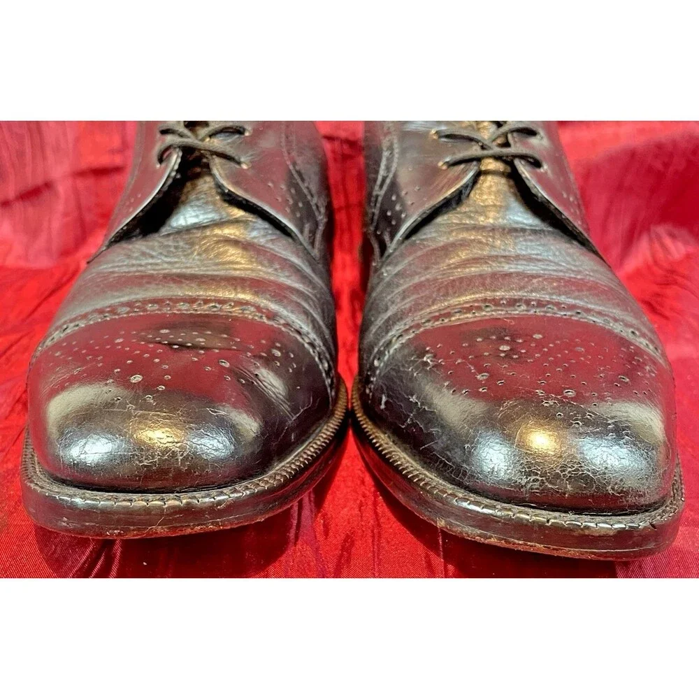 Mens Johnston & Murphy Black Leather Wingtip Oxfords Dress Shoes sz 9.5M